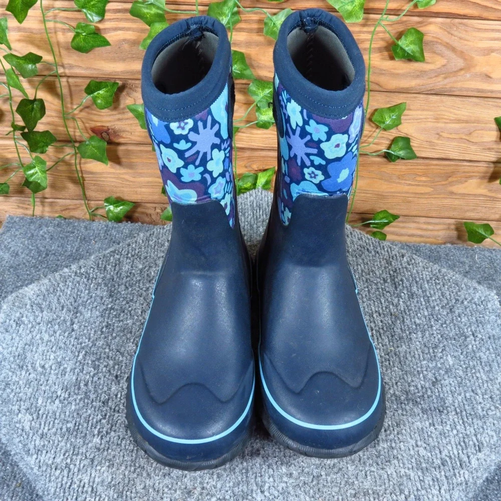 Bogs Grasp G-FLWR Youth Rain Snow Boots Size 3 Waterproof Insulated Navy Floral